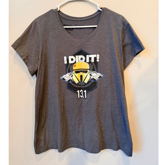 Star Wars Tops - runDisney Star Wars Dark Side 2017 Challenge 19.3 Finisher Shirt Gray Women’s XL